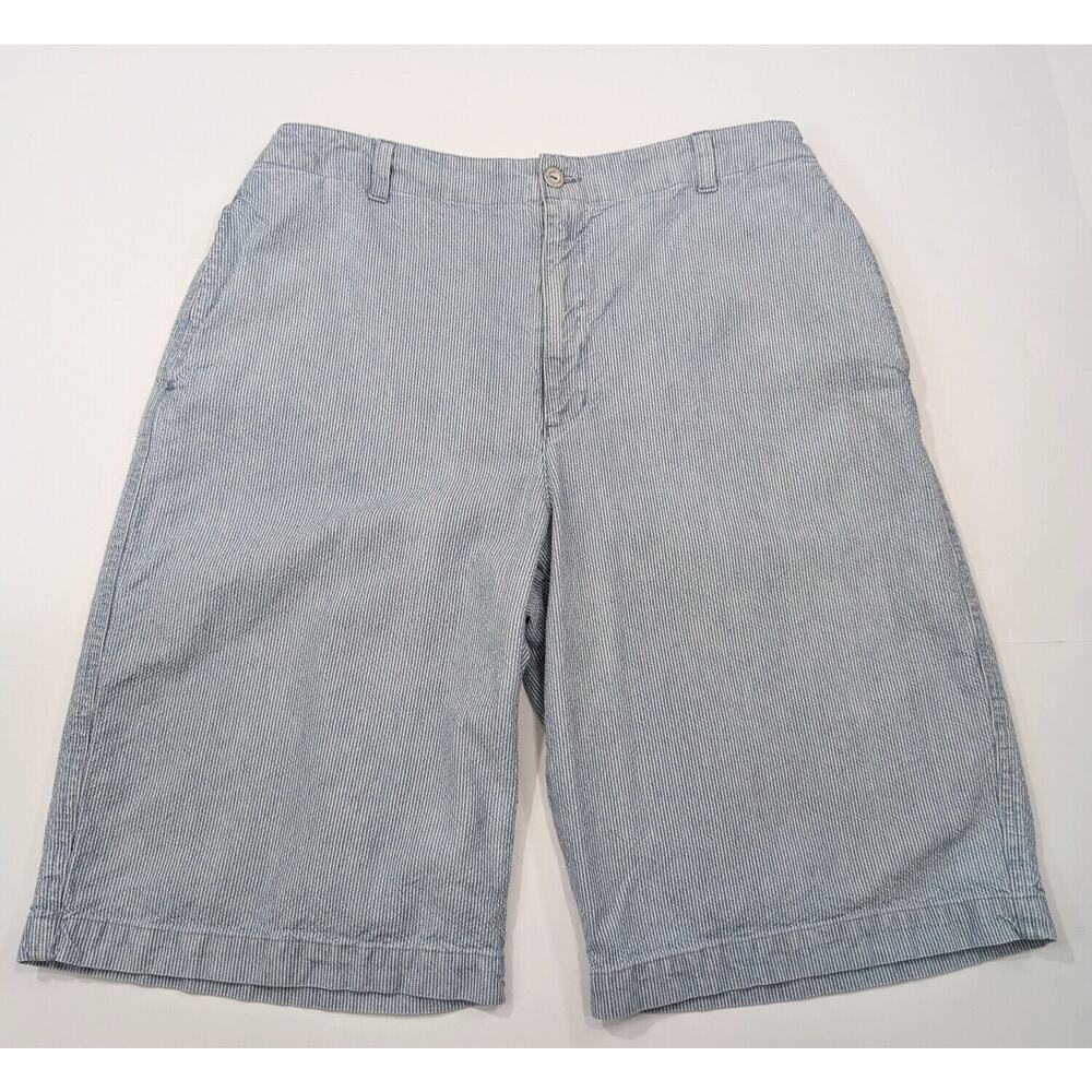 Vintage 90s Shorts Bermuda Light Blue White Stripe Women's Size 14